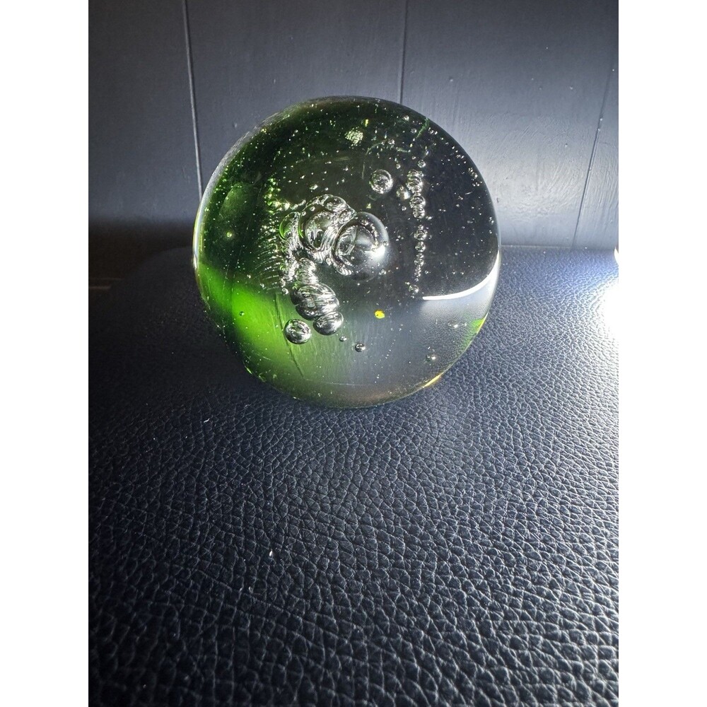 Vintage Emerald Green Art Glass Paperweight Large Abstract Jellyfish Bubble Orb